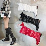 Women’s Knee-High Boots – Pleated Tall Leather Boots with Low Heel | Style Haven