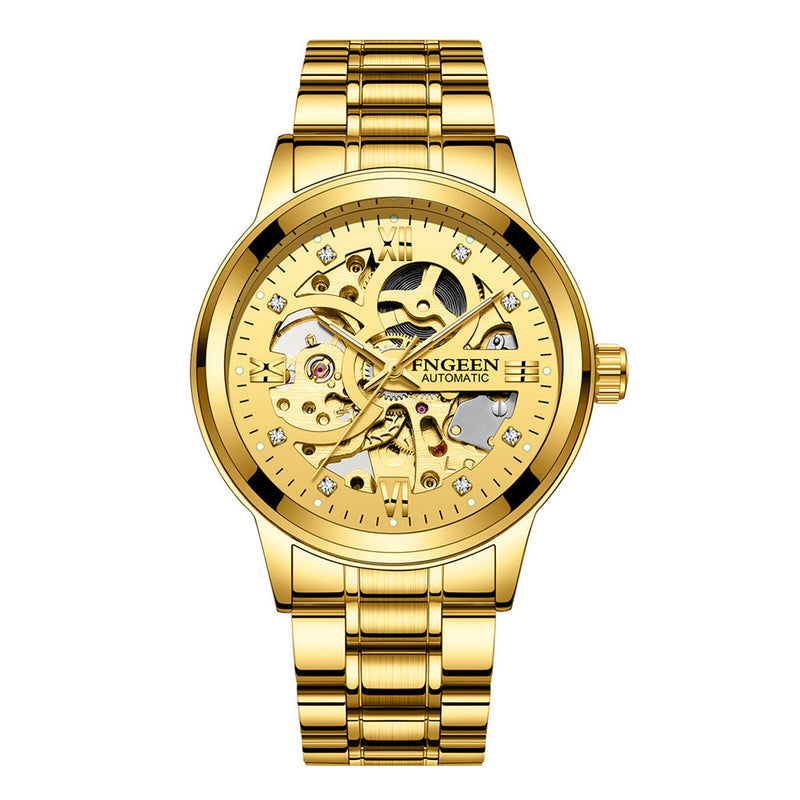 Luxury Luminous Skeletal Mechanical Watch – Waterproof Steel Band | Transparent Dial Style | Style Haven