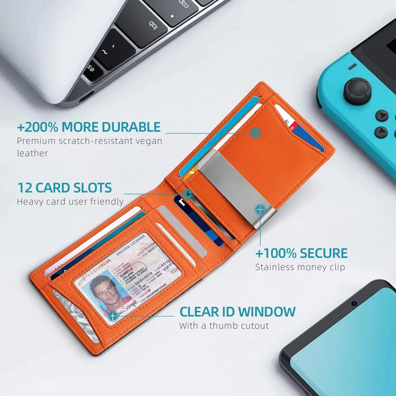 Wallet for Men Slim – Genuine Leather RFID Blocking Credit Card Holder with Money Clip