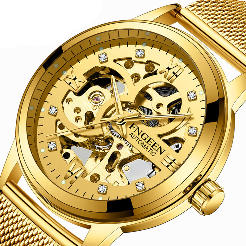 Luxury Luminous Skeletal Mechanical Watch – Waterproof Steel Band | Transparent Dial Style | Style Haven