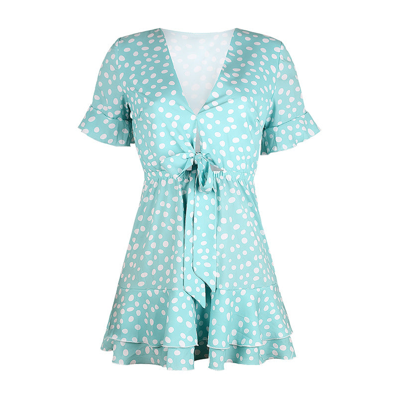 Women’s Loose Short Sleeve V-Neck Print Dress – Effortless Everyday Elegance