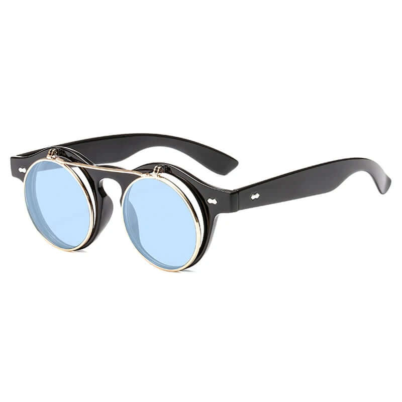 Round Steampunk Flip-Lens Sunglasses – Vintage UV400 Retro Shades