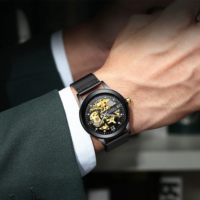 Luxury Luminous Skeletal Mechanical Watch – Waterproof Steel Band | Transparent Dial Style | Style Haven