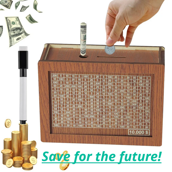 Saving Challenge Wooden Money Box – Reusable Decorative Retro Cash & Coin Bank
