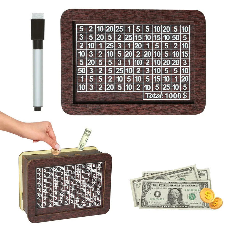Saving Challenge Wooden Money Box – Reusable Decorative Retro Cash & Coin Bank
