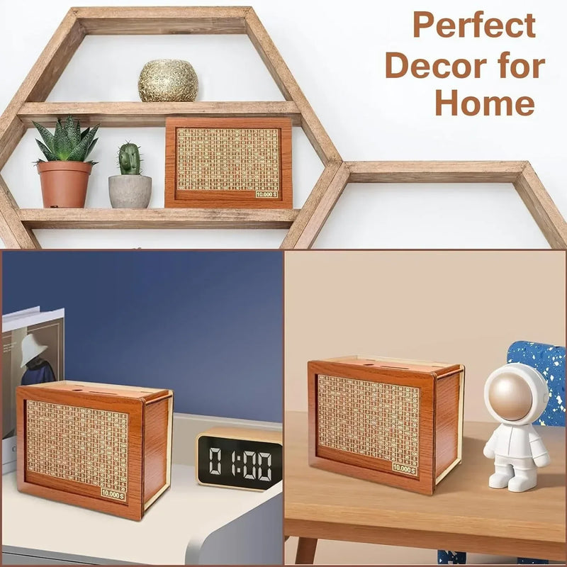 Saving Challenge Wooden Money Box – Reusable Decorative Retro Cash & Coin Bank