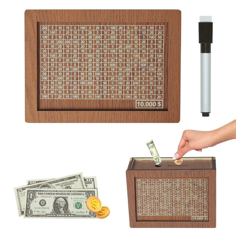 Saving Challenge Wooden Money Box – Reusable Decorative Retro Cash & Coin Bank