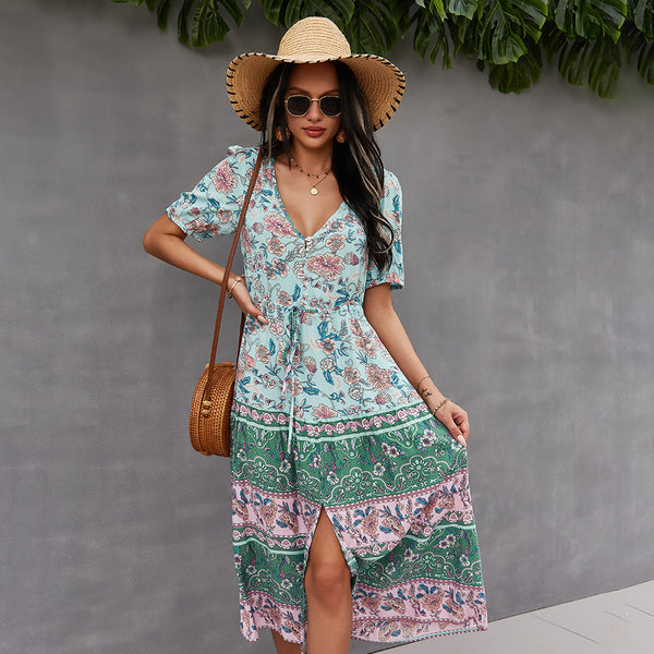 Women’s Summer Vacation Printed Dress – Lightweight Style for Warm-Weather Escapes