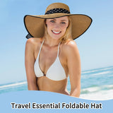 Women’s Wide-Brim Straw Hat Set – Floppy Beach Hat, Heart Sunglasses & 3 Ribbon Styles