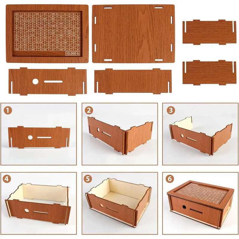 Saving Challenge Wooden Money Box – Reusable Decorative Retro Cash & Coin Bank