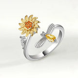 925 Sterling Silver Sunflower Diamond Zircon Rotatable Ring – Stress Relief Jewelry