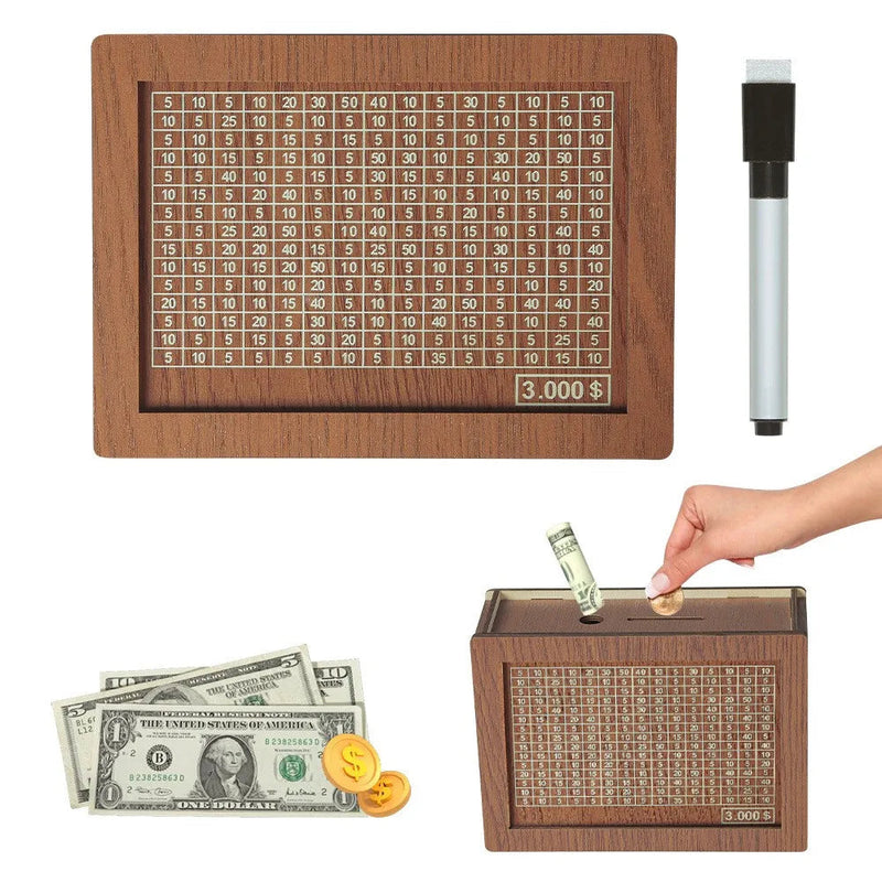 Saving Challenge Wooden Money Box – Reusable Decorative Retro Cash & Coin Bank