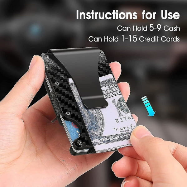 Minimalist Slim Wallet for Men – RFID Blocking Carbon Fiber Money Clip Card Holder