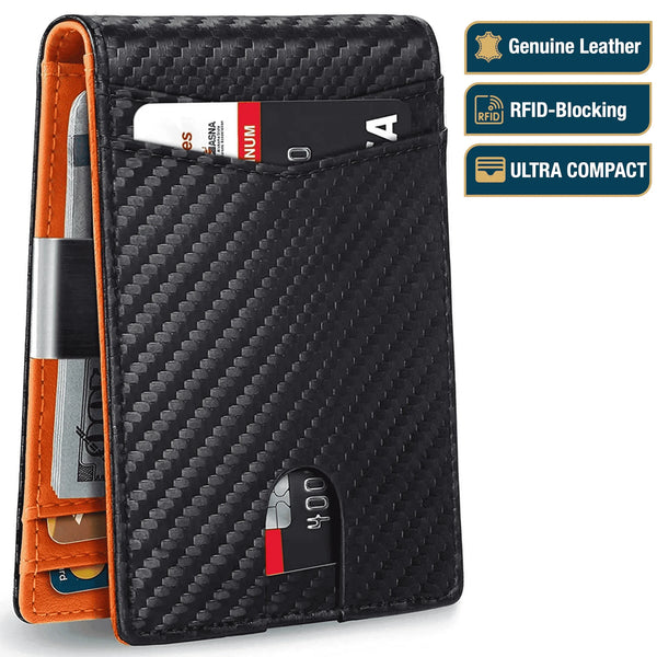 Wallet for Men Slim – Genuine Leather RFID Blocking Credit Card Holder with Money Clip