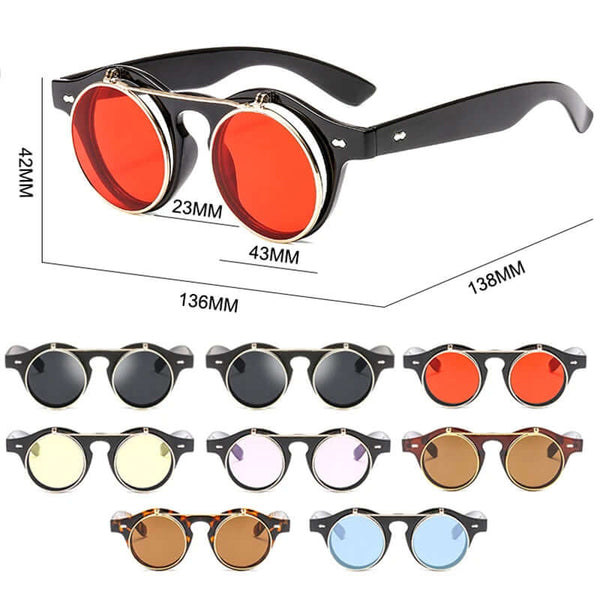 Round Steampunk Flip-Lens Sunglasses – Vintage UV400 Retro Shades