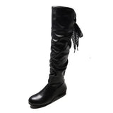 Women’s Knee-High Boots – Pleated Tall Leather Boots with Low Heel | Style Haven