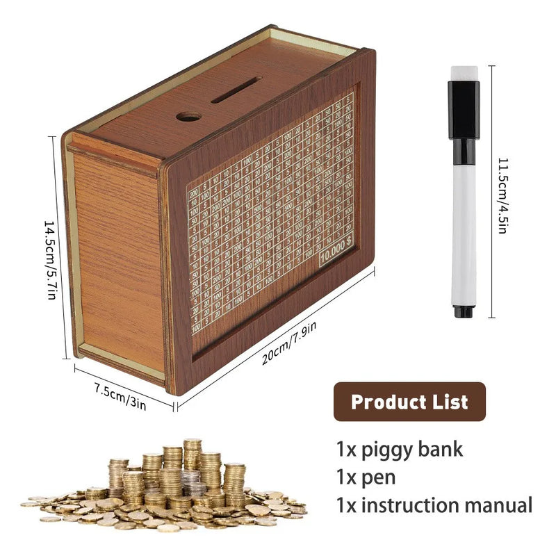 Saving Challenge Wooden Money Box – Reusable Decorative Retro Cash & Coin Bank