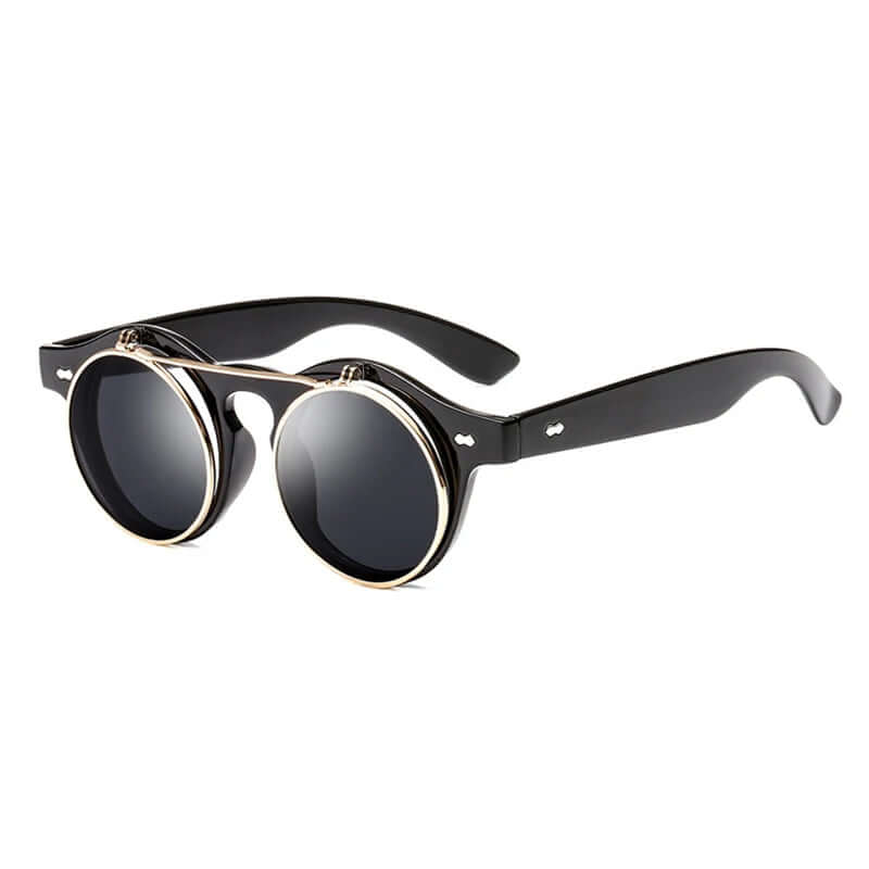 Round Steampunk Flip-Lens Sunglasses – Vintage UV400 Retro Shades