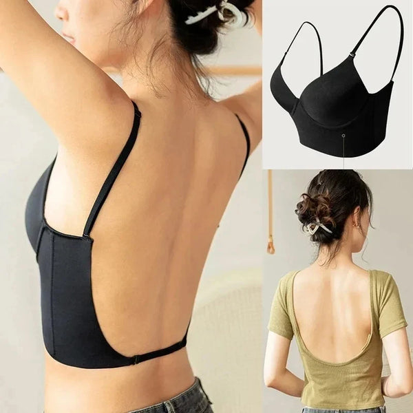 Invisible Deep U Plunge Bra – Backless Strapless Push-Up with Clear Straps | Style Haven