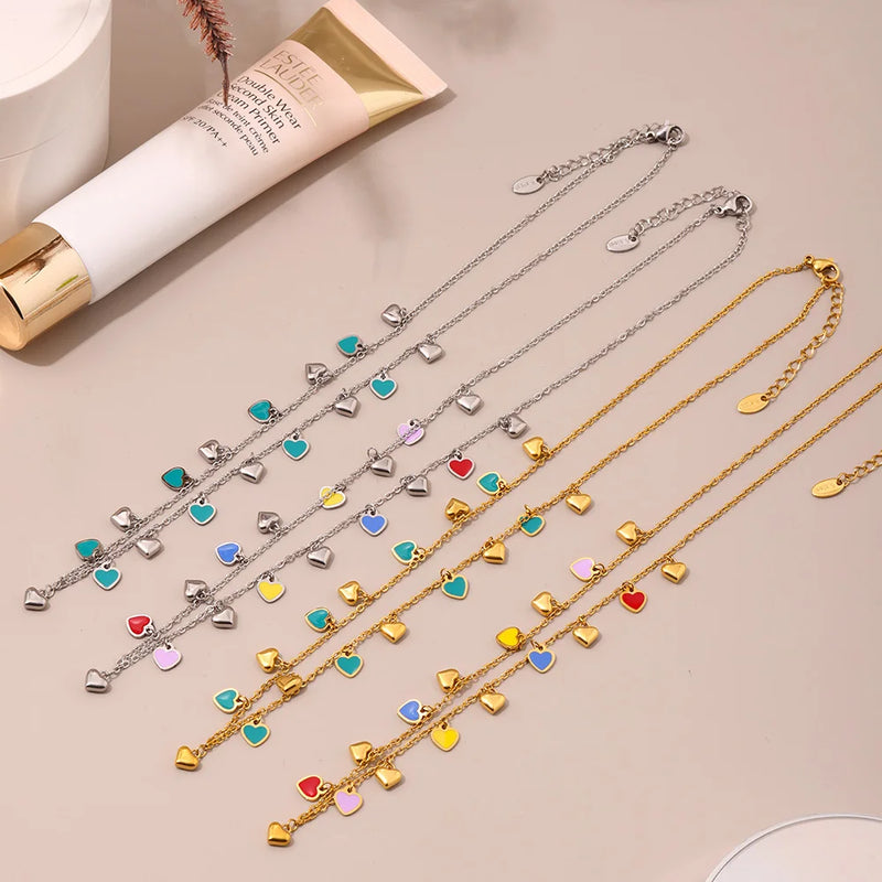 Gold-Plated Stainless Steel Jewelry Set – Colorful Enamel Heart Necklace & Bracelet | Style Haven