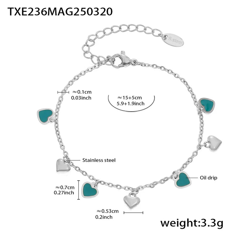 Gold-Plated Stainless Steel Jewelry Set – Colorful Enamel Heart Necklace & Bracelet | Style Haven