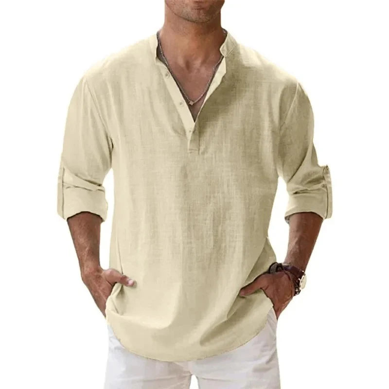 Men’s Lightweight Henley Shirt – Cotton Linen Long Sleeve Beach & Streetwear Top | Style Haven