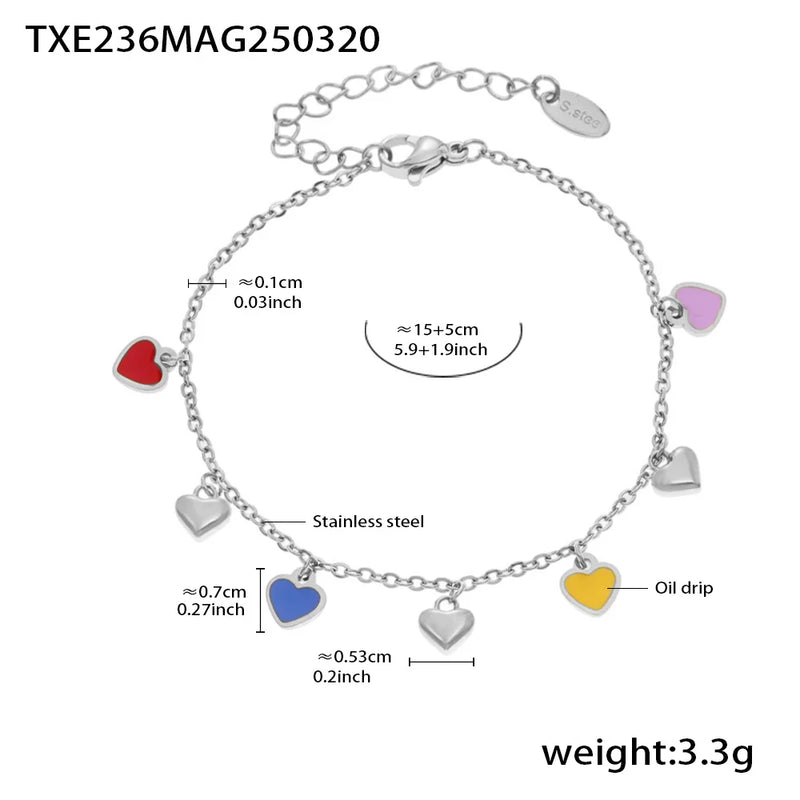 Gold-Plated Stainless Steel Jewelry Set – Colorful Enamel Heart Necklace & Bracelet | Style Haven