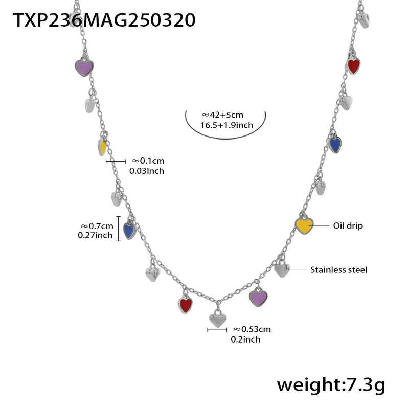 Gold-Plated Stainless Steel Jewelry Set – Colorful Enamel Heart Necklace & Bracelet | Style Haven