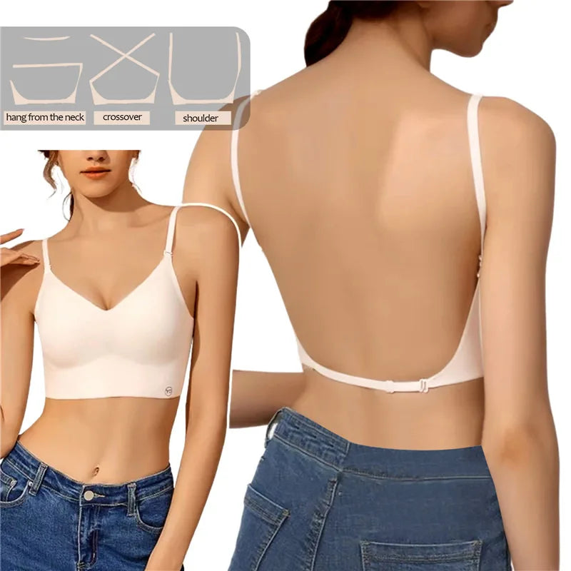 Invisible Deep U Plunge Bra – Backless Strapless Push-Up with Clear Straps | Style Haven