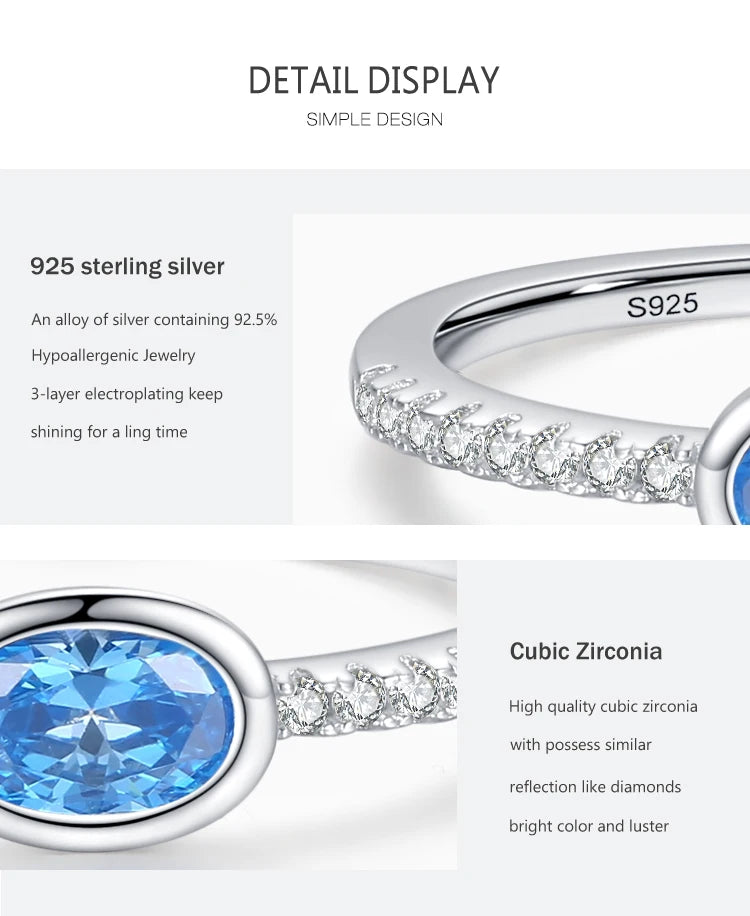 Ailmay 925 Sterling Silver Oval Blue Zirconia Ring – Luxury Engagement & Wedding Jewelry for Women | Style Haven