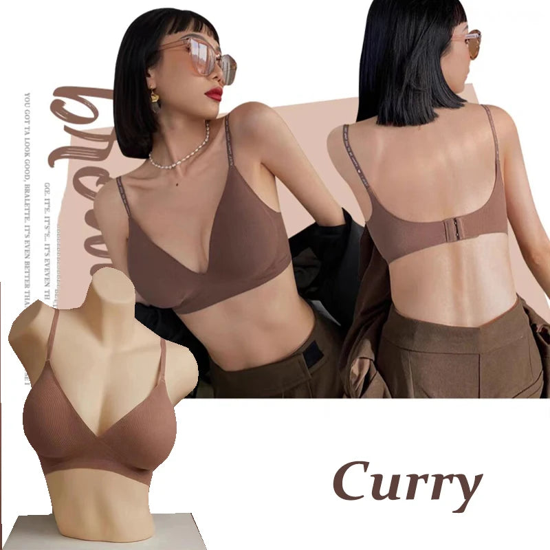 Sexy Seamless Bralette – Deep V Wireless Push-Up Bra with Letter Straps | Style Haven