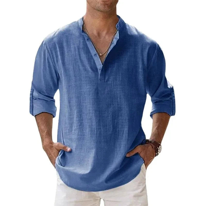 Men’s Lightweight Henley Shirt – Cotton Linen Long Sleeve Beach & Streetwear Top | Style Haven