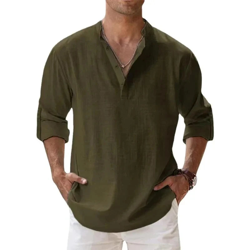 Men’s Lightweight Henley Shirt – Cotton Linen Long Sleeve Beach & Streetwear Top | Style Haven