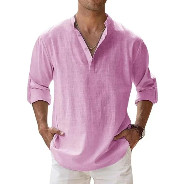 Men’s Lightweight Henley Shirt – Cotton Linen Long Sleeve Beach & Streetwear Top | Style Haven