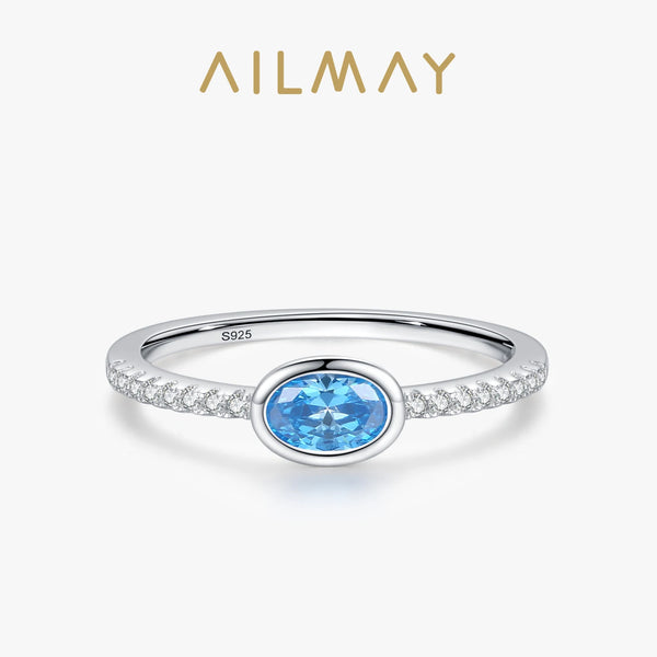 Ailmay 925 Sterling Silver Oval Blue Zirconia Ring – Luxury Engagement & Wedding Jewelry for Women | Style Haven