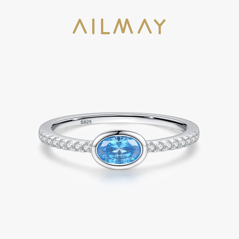 Ailmay 925 Sterling Silver Oval Blue Zirconia Ring – Luxury Engagement & Wedding Jewelry for Women | Style Haven