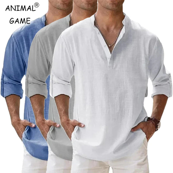 Men’s Lightweight Henley Shirt – Cotton Linen Long Sleeve Beach & Streetwear Top | Style Haven