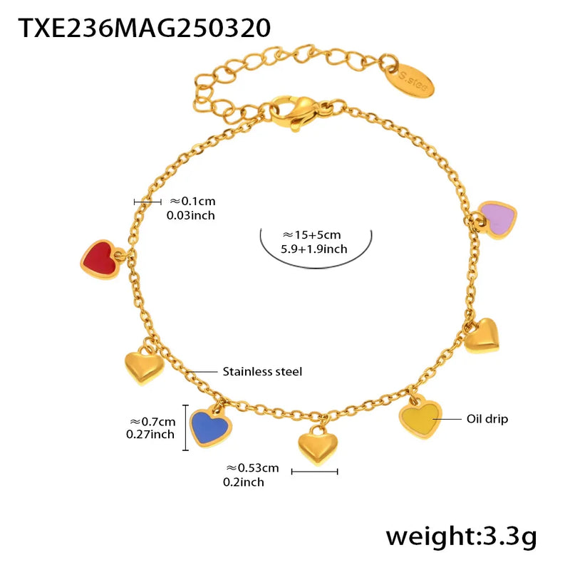 Gold-Plated Stainless Steel Jewelry Set – Colorful Enamel Heart Necklace & Bracelet | Style Haven