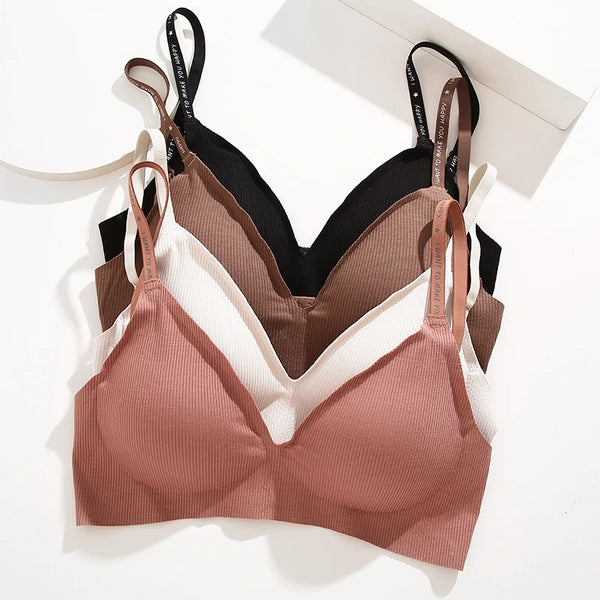 Sexy Seamless Bralette – Deep V Wireless Push-Up Bra with Letter Straps | Style Haven
