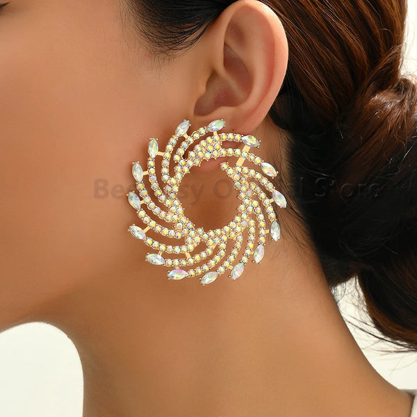 Round Sun Shape Stud Earrings – Colorful Crystal Luxury Jewelry for Women | Style Haven