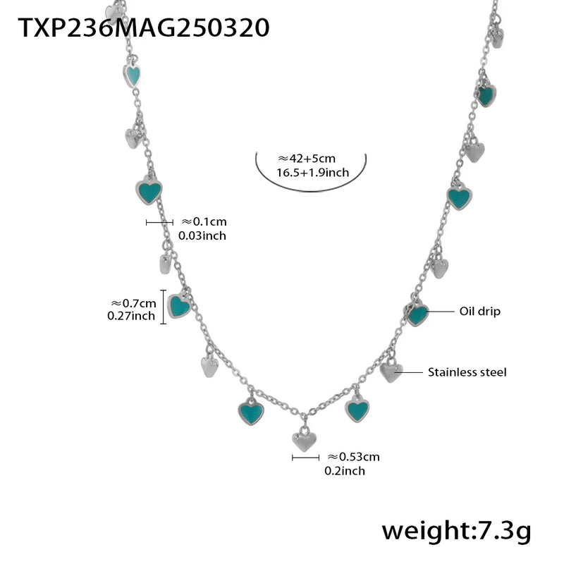 Gold-Plated Stainless Steel Jewelry Set – Colorful Enamel Heart Necklace & Bracelet | Style Haven