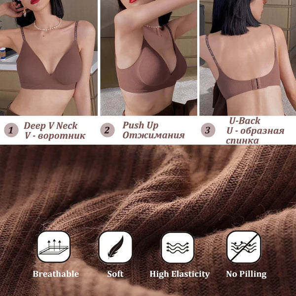 Sexy Seamless Bralette – Deep V Wireless Push-Up Bra with Letter Straps | Style Haven