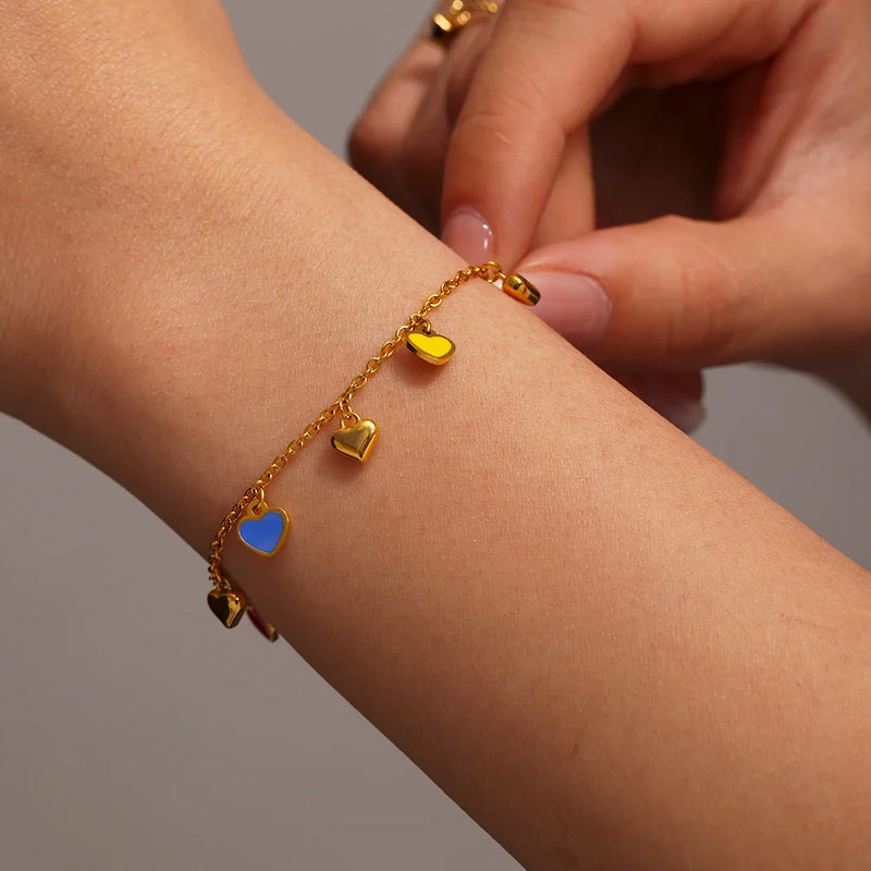 Gold-Plated Stainless Steel Jewelry Set – Colorful Enamel Heart Necklace & Bracelet | Style Haven