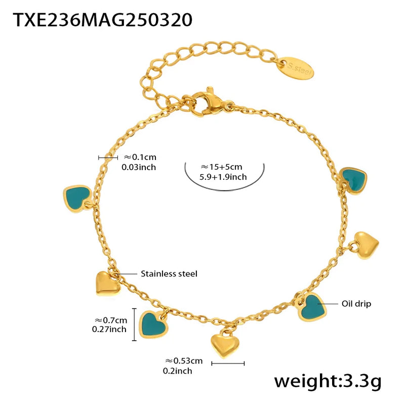 Gold-Plated Stainless Steel Jewelry Set – Colorful Enamel Heart Necklace & Bracelet | Style Haven