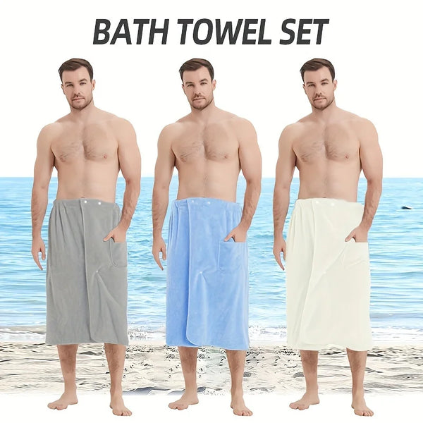 Coral Velvet Men’s Bath Towel – Adjustable Sauna Skirt Wrap for Home & Outdoor Use | Style Haven
