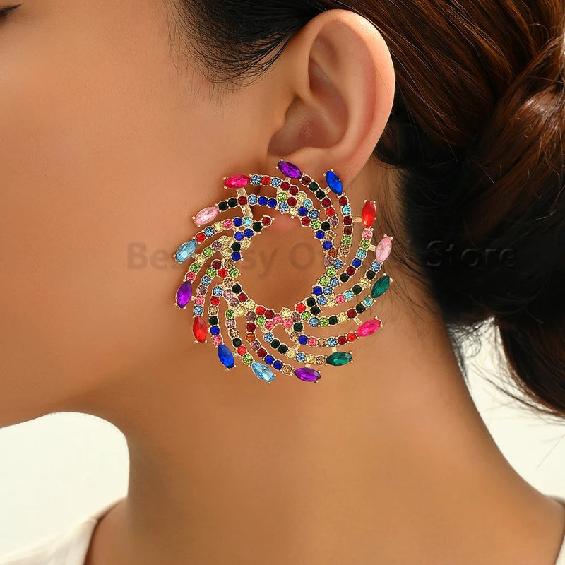 Round Sun Shape Stud Earrings – Colorful Crystal Luxury Jewelry for Women | Style Haven