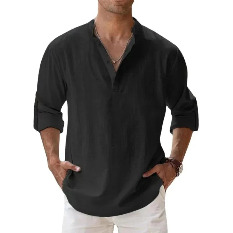 Men’s Lightweight Henley Shirt – Cotton Linen Long Sleeve Beach & Streetwear Top | Style Haven