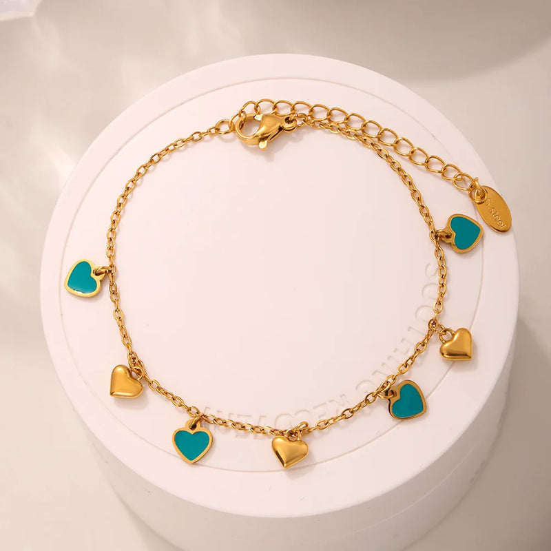 Gold-Plated Stainless Steel Jewelry Set – Colorful Enamel Heart Necklace & Bracelet | Style Haven
