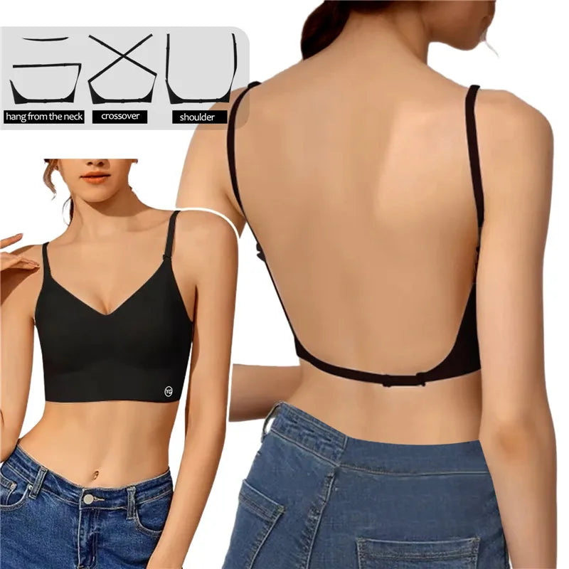 Invisible Deep U Plunge Bra – Backless Strapless Push-Up with Clear Straps | Style Haven
