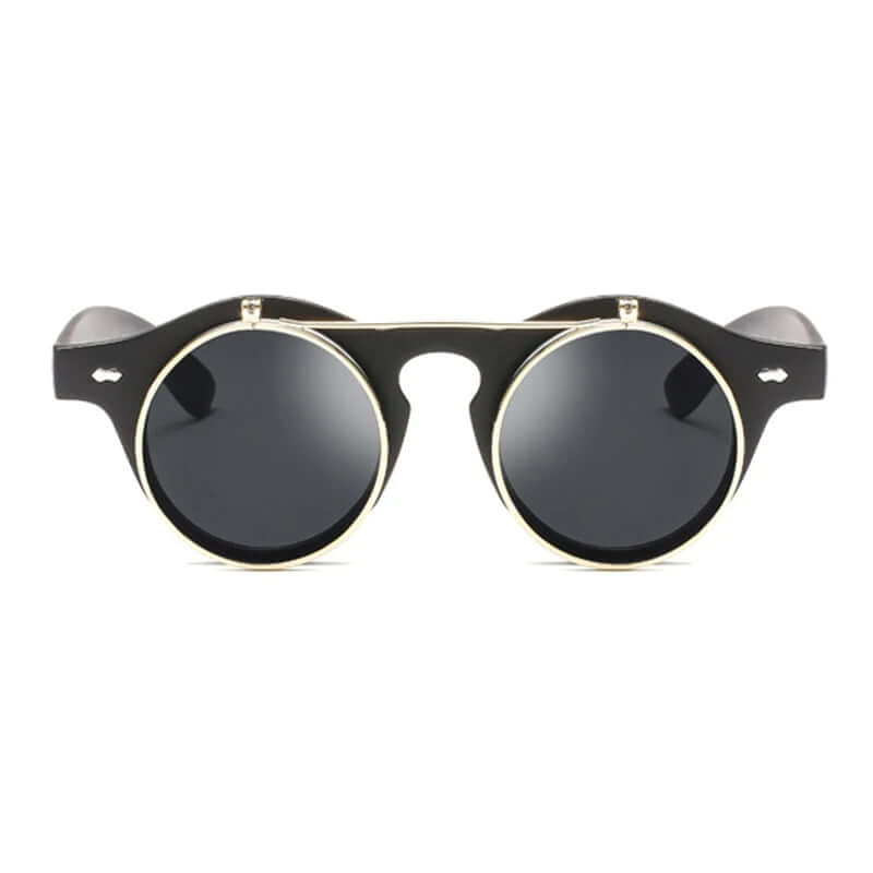 Round Steampunk Flip-Lens Sunglasses – Vintage UV400 Retro Shades